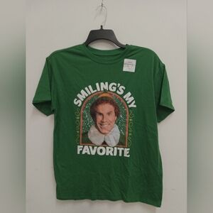 Christmas Elf  Holiday Green Graphic Tee - "Smiling's My Favorite" Crew Neck